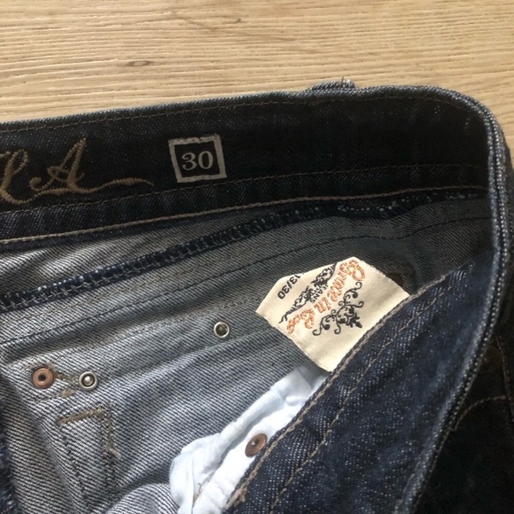 Grace in LA Dark Blue Flare Jeans Denim Cross Embellished Back Pockets Western - Picture 8 of 8